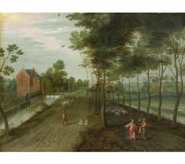 HANS BOL (Malinas, 1534- Ámsterdam,1593).  Abril: la parábola del sembrador.   Óleo sobre cobre. 