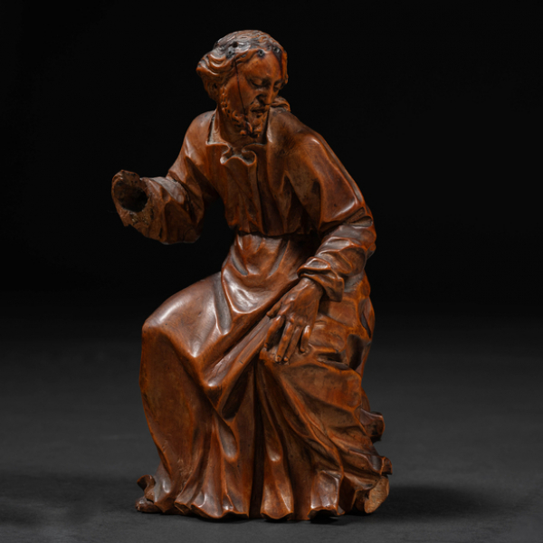 &quot;San José&quot; Escultura de bulto redondo en madera de boj tallada. Trabajo Alemán del siglo XVII