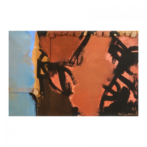 Josep Guinovart (Barcelona, 1927-2007) El límit i el blau. Técnica mixta y collage sobre tabla.  