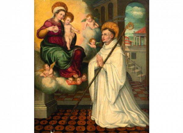 ESCUELA CASTELLANA, SIGLO XVI Visión mística de San Bernardo o Lactación de San Bernardo