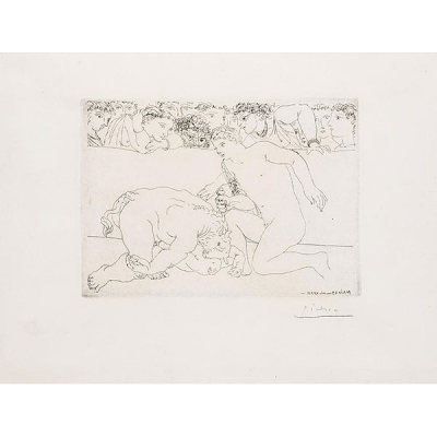Pablo Ruiz Picasso.   &quot;Minotauro vencido - Suite Vollard (1933)&quot;. Aguafuerte y punta seca. Firmado 