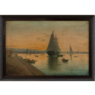 "Puerto Pesquero"  Autor&iacute;a: MANUEL RAMOS ARTAL(Madrid, 1855-1916) 