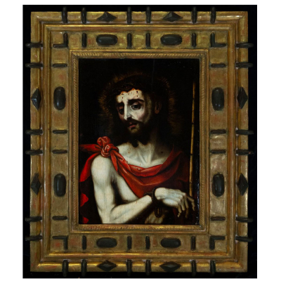 LUIS DE MORALES &quot;EL DIVINO&quot; (Badajoz h. 1510 - 1586) - Ecce Homo.    Óleo sobre tabla.