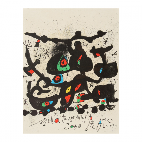Joan Miró i Ferrà (Barcelona, 1893-Palma de Mallorca, 1983)  Homenatge a Joan Prats.  Litografía sobre papel Guarro. 
