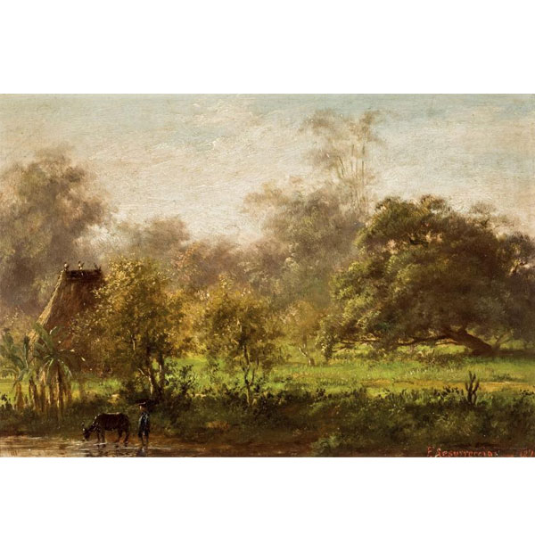 Felix Resurrección Hidalgo (1855 - 1913).  "Orilla del río Pasig, Manila". 