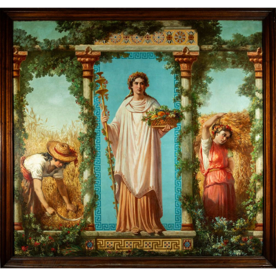 John William Godward, RBA (1861–1922) entorno – Alegoría de la primavera o la abundancia.   Óleo sobre tela.