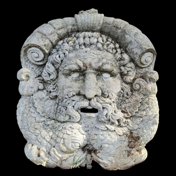 Importante mascar&oacute;n en granito representando a Neptuno labrado en m&aacute;rmol, Italia, siglo XVIII. 