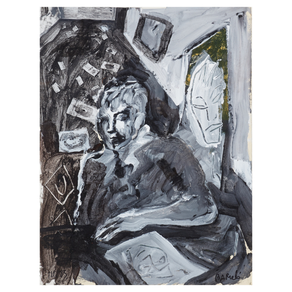 Miquel Barceló (Felanitx, Mallorca, 1957) Autorretrato. Óleo y collage sobre papel.