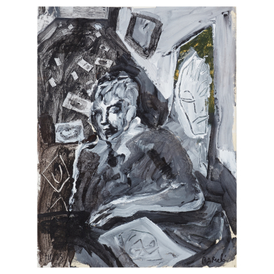 Miquel Barcel&oacute; (Felanitx, Mallorca, 1957) Autorretrato. &Oacute;leo y collage sobre papel.