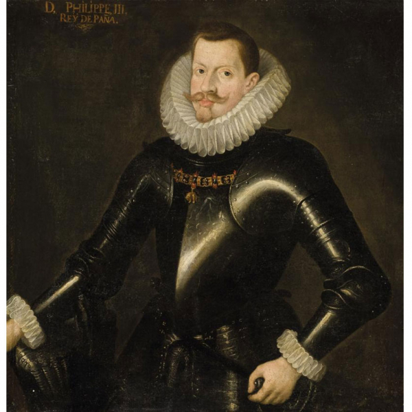 Anónimo Español S. XVII. "Retrato de Felipe III". Óleo sobre lienzo. Reentelado.