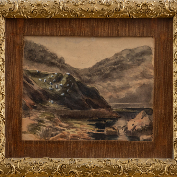 "Paisaje costero con ovejas" ESCUELA ESPAÑOLA, Siglo XIX