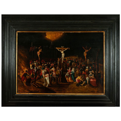 "El Monte Calvario" del c&iacute;rculo de Frans Fracken II (Amberes, 1581 - 1642).  &Oacute;leo sobre tabla de roble engatillada