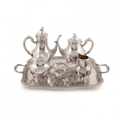 Juego de café de plata Cruz de Malta, España S. XX. 