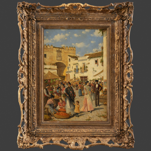 "El Mercado" JOAQUÍN TURINA (Sevilla, 1847-1903).   Técnica: Óleo/Tabla