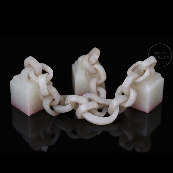 Conjunto de tres sellos de jade blanco de Hetian, dinastía Qing. 