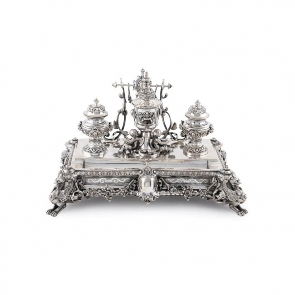 Excepcional escriban&iacute;a Napole&oacute;n III de plata francesa Ley 950, de Alexandre Auguste Turquet c. 1870. 