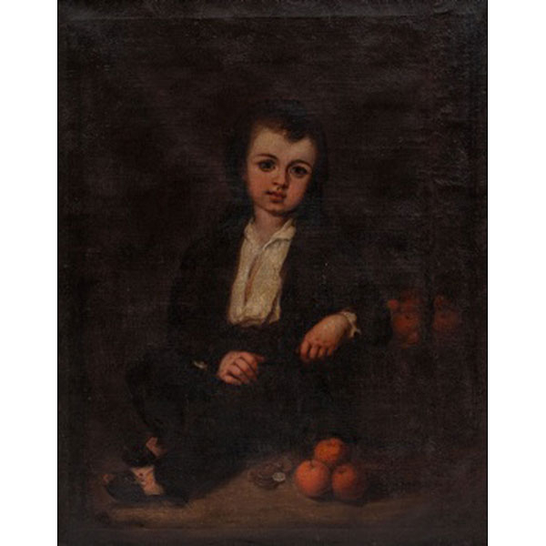 ESCUELA ESPAÑOLA    (S. XIX).  "Niño con frutas"  Óleo / Lienzo 
