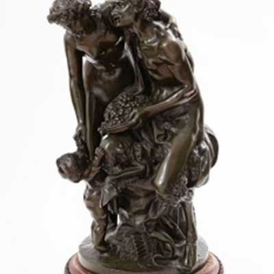CLODION  (Francia S. XIX) &quot;Hombre fauno con dama y niño con cesto de flores&quot;