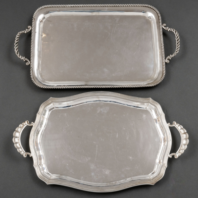 Conjunto de dos bandejas en plata española punzonada del siglo XX. Ley, 925
