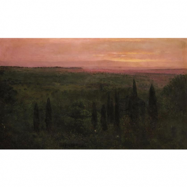 Eduardo Navarro Martín. "Atardecer (1924)". Óleo sobre lienzo. Firmdo en el ángulo inferior derecho.