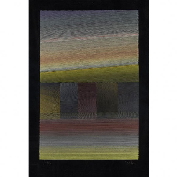 Eusebio Sempere.   "Octubre (c. 1965)". Gouache sobre papel. Firmado en el ángulo inferior izquierdo. Titulado en el ángulo inferior derecho.