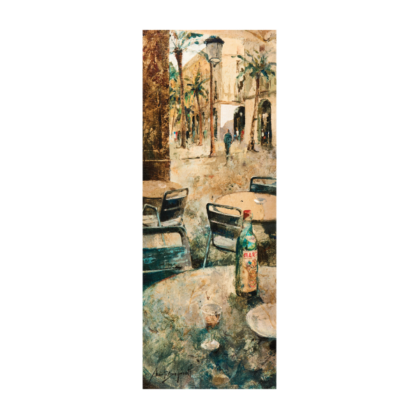 Josep Mart&iacute; Bofarull (Barcelona, 1965) Plaza Real. T&eacute;cnica mixta y collage sobre tabla. Firmado.