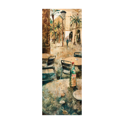 Josep Mart&iacute; Bofarull (Barcelona, 1965) Plaza Real. T&eacute;cnica mixta y collage sobre tabla. Firmado.