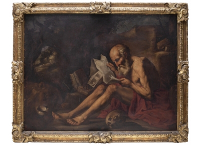 SEGUIDOR DE JOSÉ RIBERA (Escuela española, siglo XVII)  San Jerónimo leyendo sobre un paisaje 