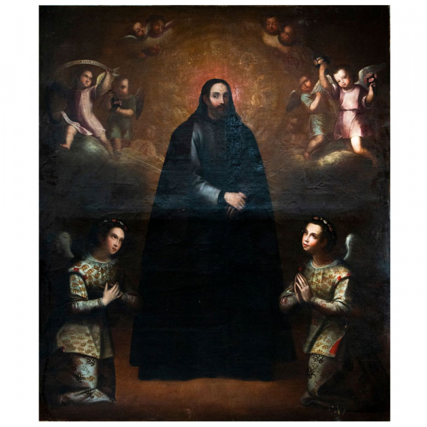 Atribuido a Baltasar Vargas de Figueroa (Santafé de Bogotá, 1629 - idem, 1667) - Cristo con hábitos de Jesuita, Escuela Colonial Colombiana.   Óleo sobre lienzo.