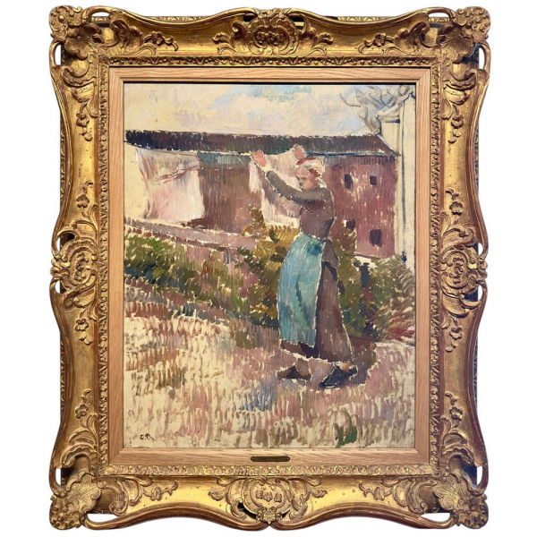 CAMILLE PISSARRO (Charlotte-Amélie, 1830 – París, 1903) "Retrato del artista Ludovic Piette ante su caballete" (1861).    Óleo sobre lienzo