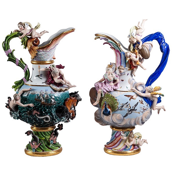 MEISSEN. Jarra de porcelana "Alegor&iacute;a del Agua"