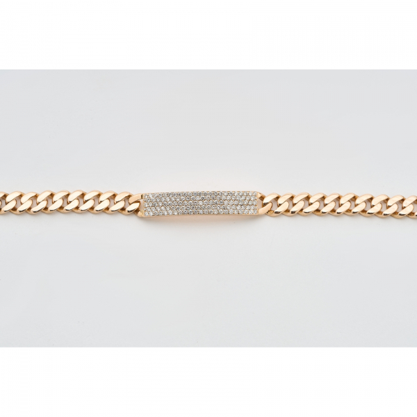 Pulsera nomeolvides en oro rosa con placa de diamantes talla brillante. 