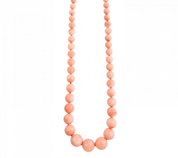 Collar de cuentas esf&eacute;ricas de coral de piel de &aacute;ngel, de tama&ntilde;o creciente hacia el centro