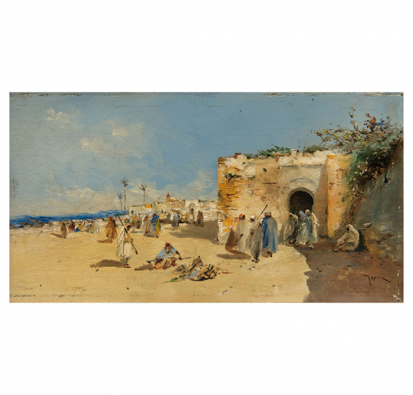 &quot;Escena Árabe&quot;.  EMILIO ÁLVAREZ AYON (Valencia, 1889 - Barcelona, 1972).   Firmado: Ayon.   Técnica: Óleo/Tabla