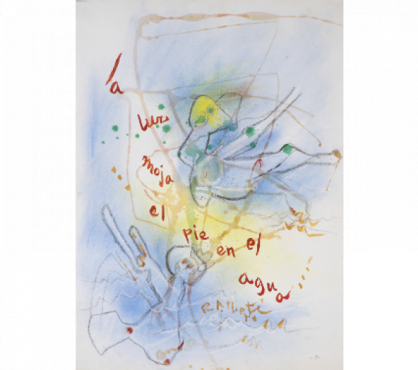 ROBERTO MATTA (Santiago, 1911 - San Paolo de Civitavecchia, Italia, 2002) y RAFAEL ALBERTI (El Puerto de Santa María, 1902 -El Puerto de Santa María, 1999) La luz moja el pie en el agua, 1986.   Acuarela, pastel y carboncillo sobre papel.