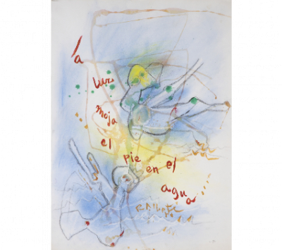 ROBERTO MATTA (Santiago, 1911 - San Paolo de Civitavecchia, Italia, 2002) y RAFAEL ALBERTI (El Puerto de Santa María, 1902 -El Puerto de Santa María, 1999) La luz moja el pie en el agua, 1986.   Acuarela, pastel y carboncillo sobre papel.