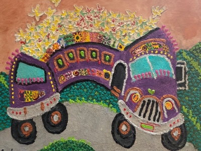 Enrique Canales – Camión con Flores – Mixta sobre tela 