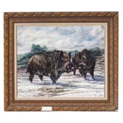 ISAAC LEON FRIAS  (S. XX) "Jabal&iacute;es en la nieve"