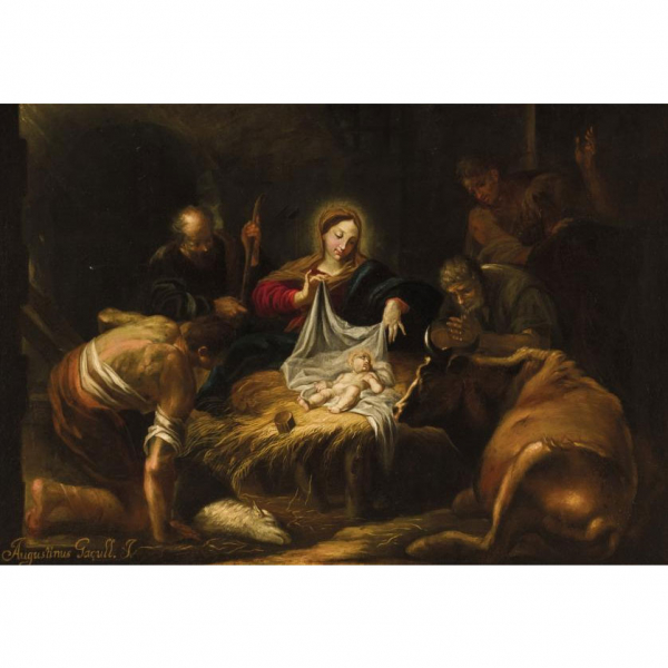 Agust&iacute;n Gasull.   "Adoraci&oacute;n de los Pastores". &Oacute;leo sobre lienzo. Firmado: &ldquo;Agustinus Ga&ccedil;ull P&rdquo; 