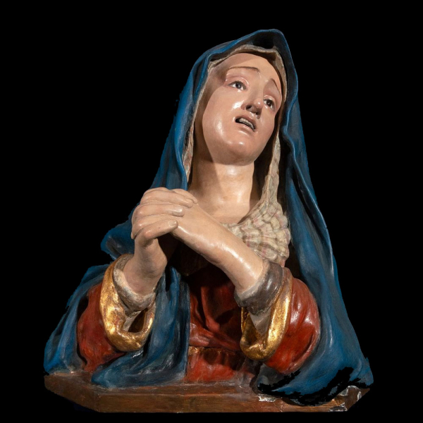Escultura de "Virgen" en madera tallada y policromada, atribuida a Mora o su taller, Escuela Granadina, Siglo XVII.