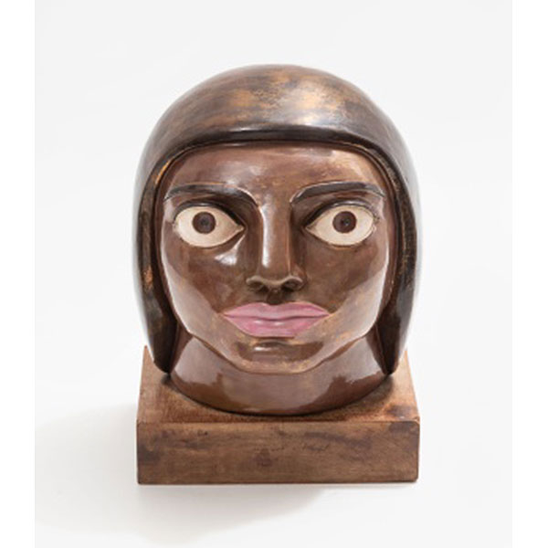 ARTURO ACEBAL IDIGORAS   (Buenos Aires 1912 - Bilbao 1978).  &quot;Cabeza&quot;  Cerámica esmaltada / Base de madera 