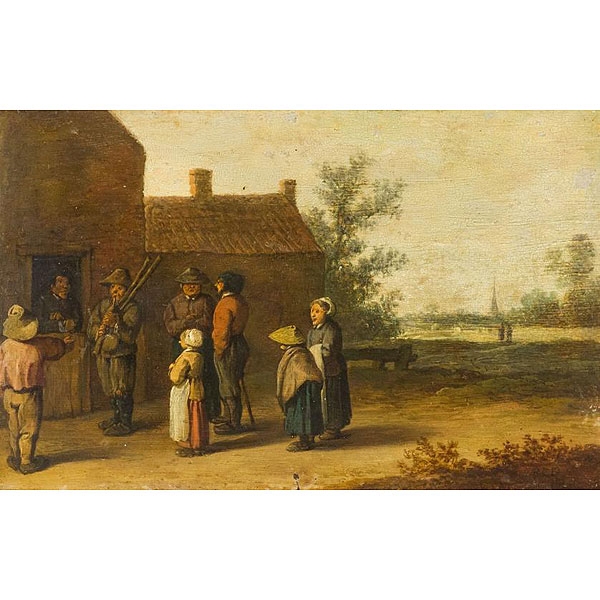 Adriaen Van Ostade (1610 - 1685).  "Aldeanos junto a la taberna".