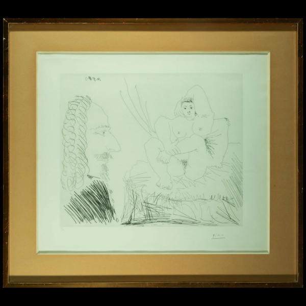 PABLO RUIZ PICASSO (1881 - 1973) "COURTISANE AU LIT AVEC UN VISITEUR" Aguafuerte 