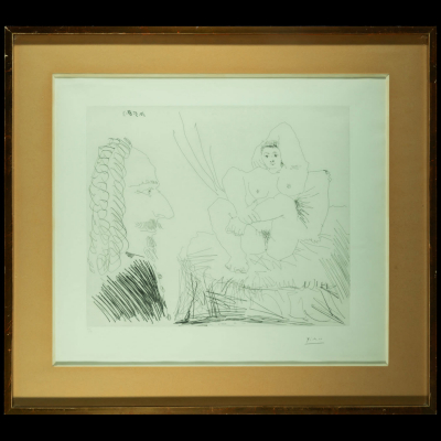 PABLO RUIZ PICASSO (1881 - 1973) &quot;COURTISANE AU LIT AVEC UN VISITEUR&quot; Aguafuerte 