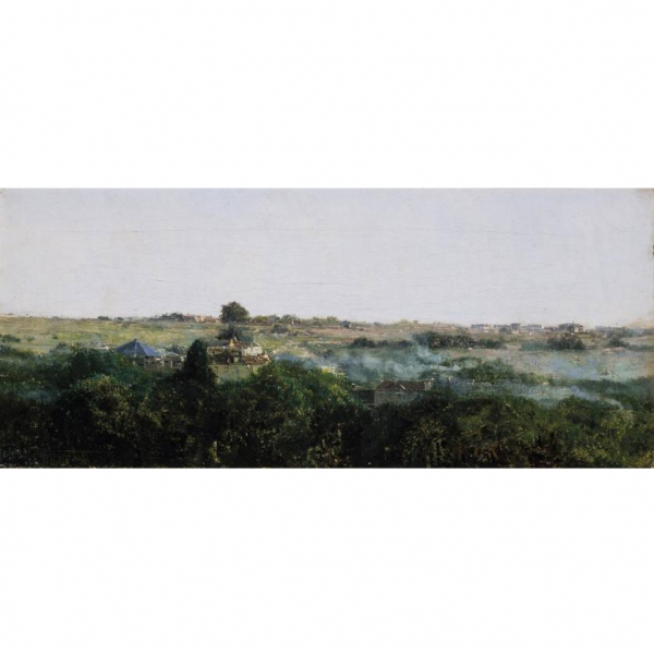 Casimiro Sainz.   "Mañana en los alrededores de Madrid". Óleo sobre lienzo.