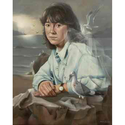 JULIÁN MOMOITIO LARRINAGA  (Sopelana, Vizcaya 1944) &quot;Retrato de joven con paloma&quot;
