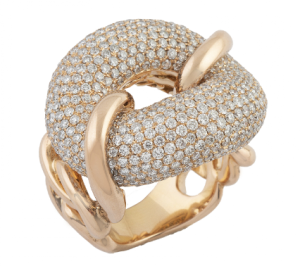 Sortija con gran centro a modo de hebilla de pav&eacute; de brillantes 