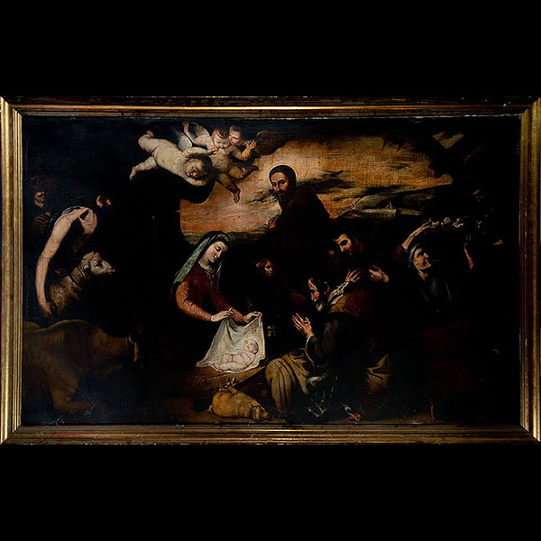 Importante Adoración de Pastores, versión de taller de José de Ribera, escuela Napolitana del siglo XVII.