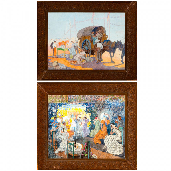 Pareja "Escenas populares andaluzas" de Eduardo Martínez Vázquez (Fresnedilla, Ávila, 1886-Madrid, 1971) Escuela andaluza, Siglo XIX.