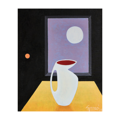 Antonio Guans&eacute; Brea (Tortosa, Tarragona, 1926-2008) La jarre blanche. &Oacute;leo sobre tela.
